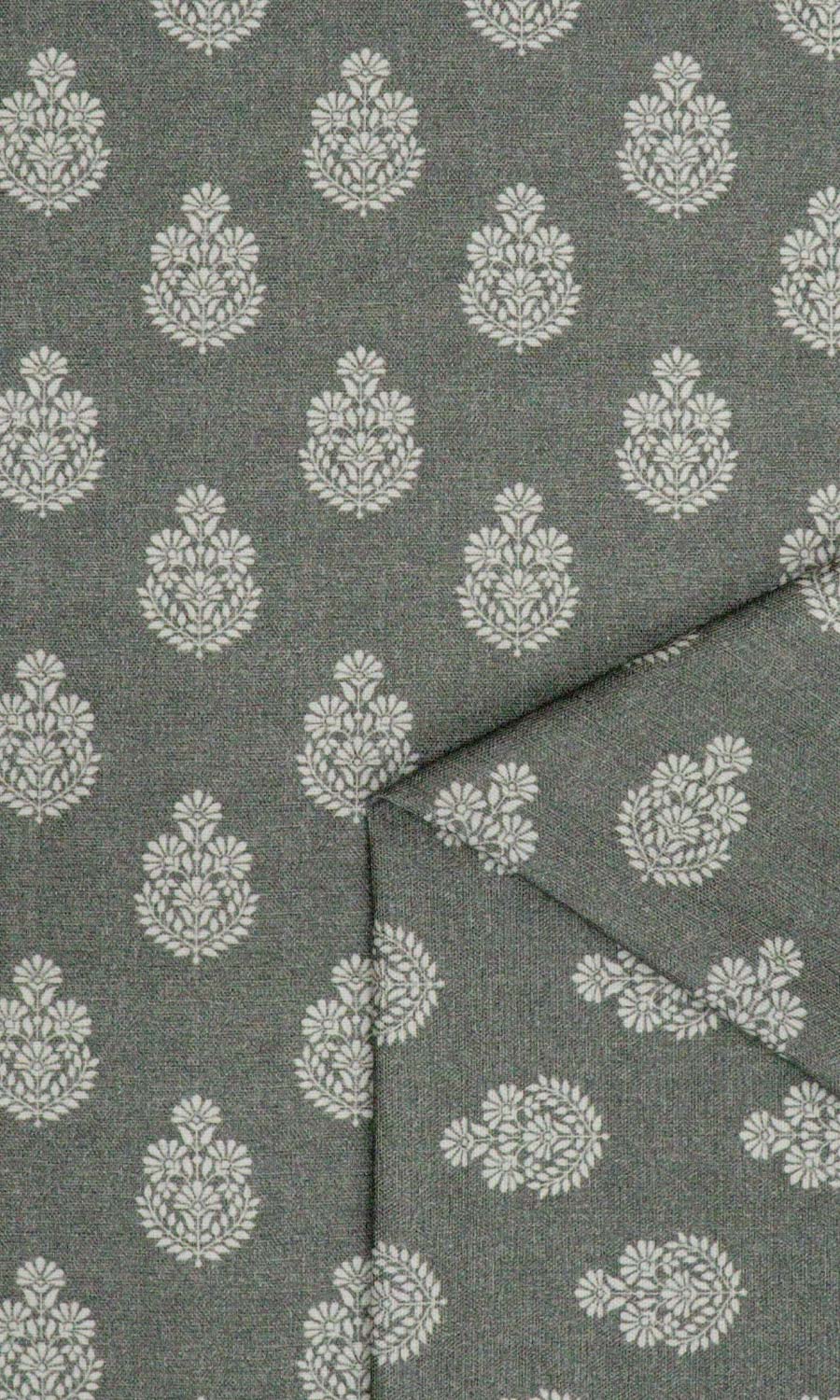 Floral Cotton Home Décor Fabric By the Yard (Grey/ Black)