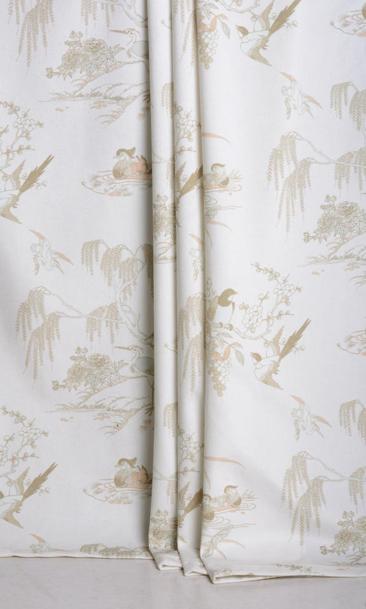 Chinoiserie Toile Velvet Home Décor Fabric By the Yard (White/ Ivory)