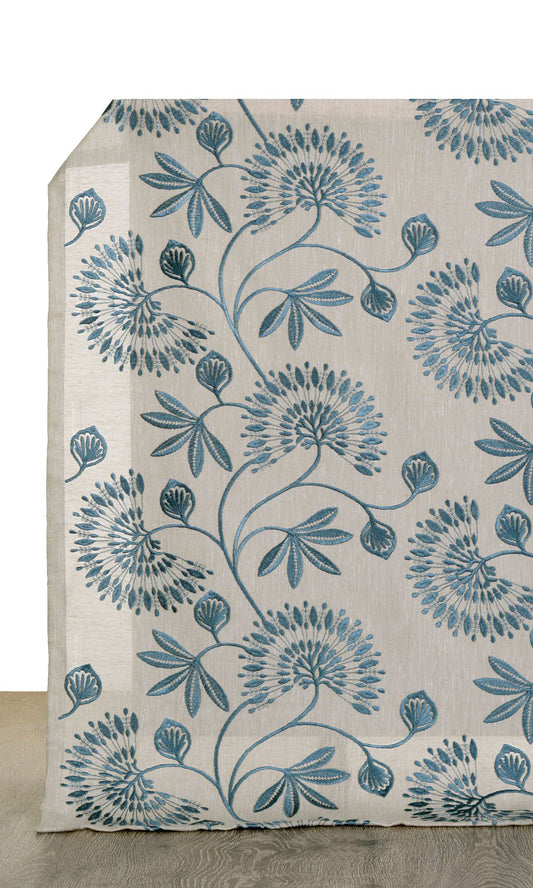 Semi-Sheer Home Décor Fabric Sample (Beige/ Teal)