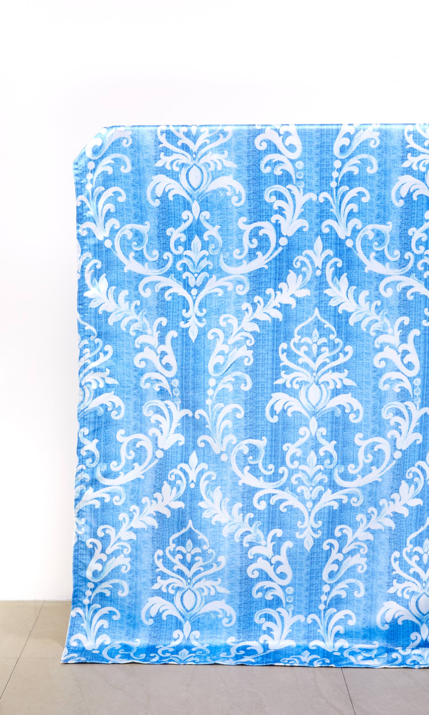 Damask Home Décor Fabric Sample (Blue/ White)