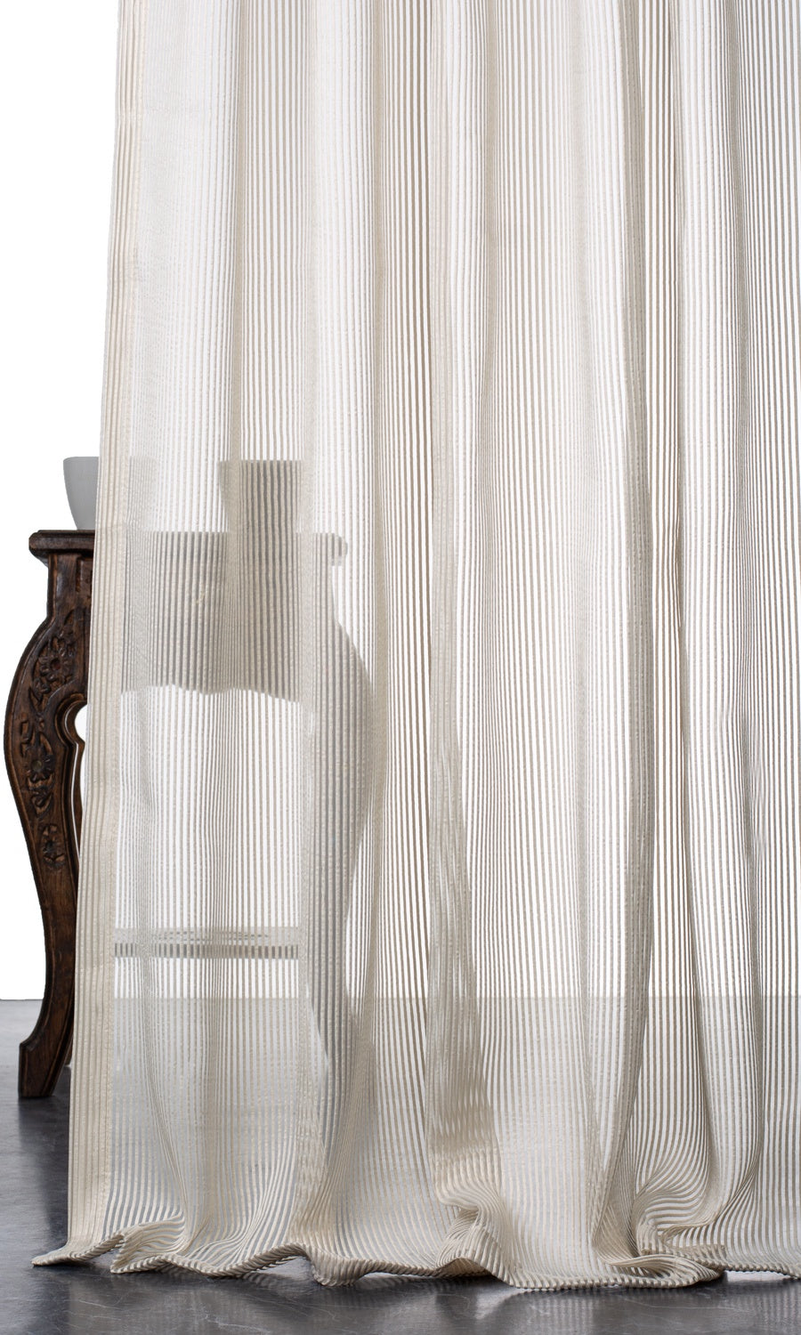 Striped Sheer Home Décor Fabric By the Yard (Pale Beige/ Ivory)