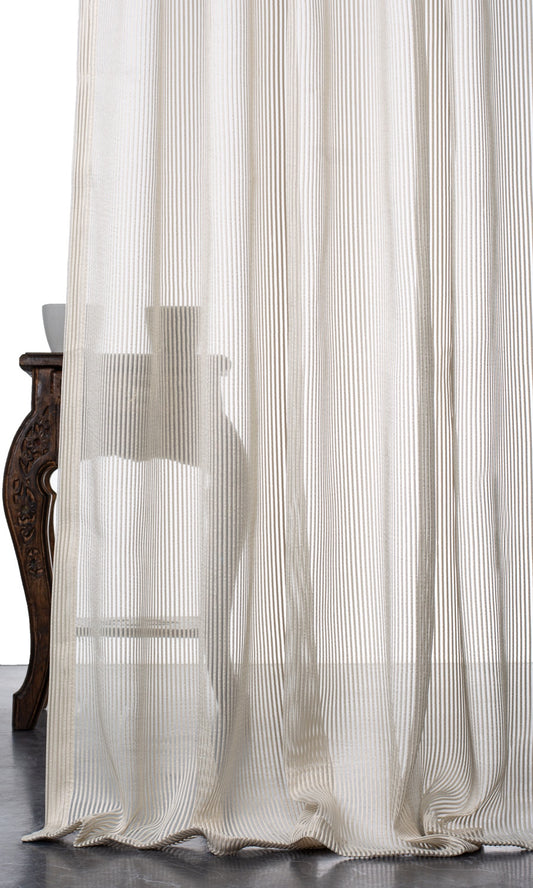 Striped Sheer Home Décor Fabric By the Yard (Pale Beige/ Ivory)