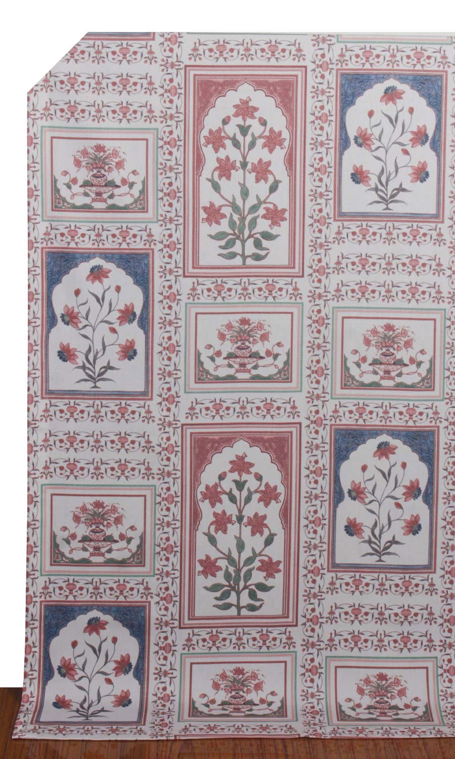 Floral Cotton Home Décor Fabric By the Yard (Blush Red/ Blue)