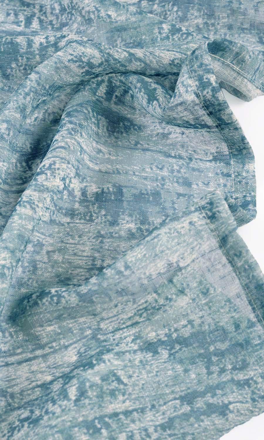 Textured Sheer Fabric Material By the Yard (Teal Blue)