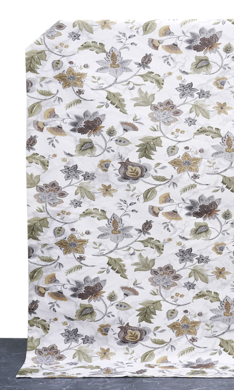 Floral Cotton Home Décor Fabric By the Yard (White/ Grey/ Green)