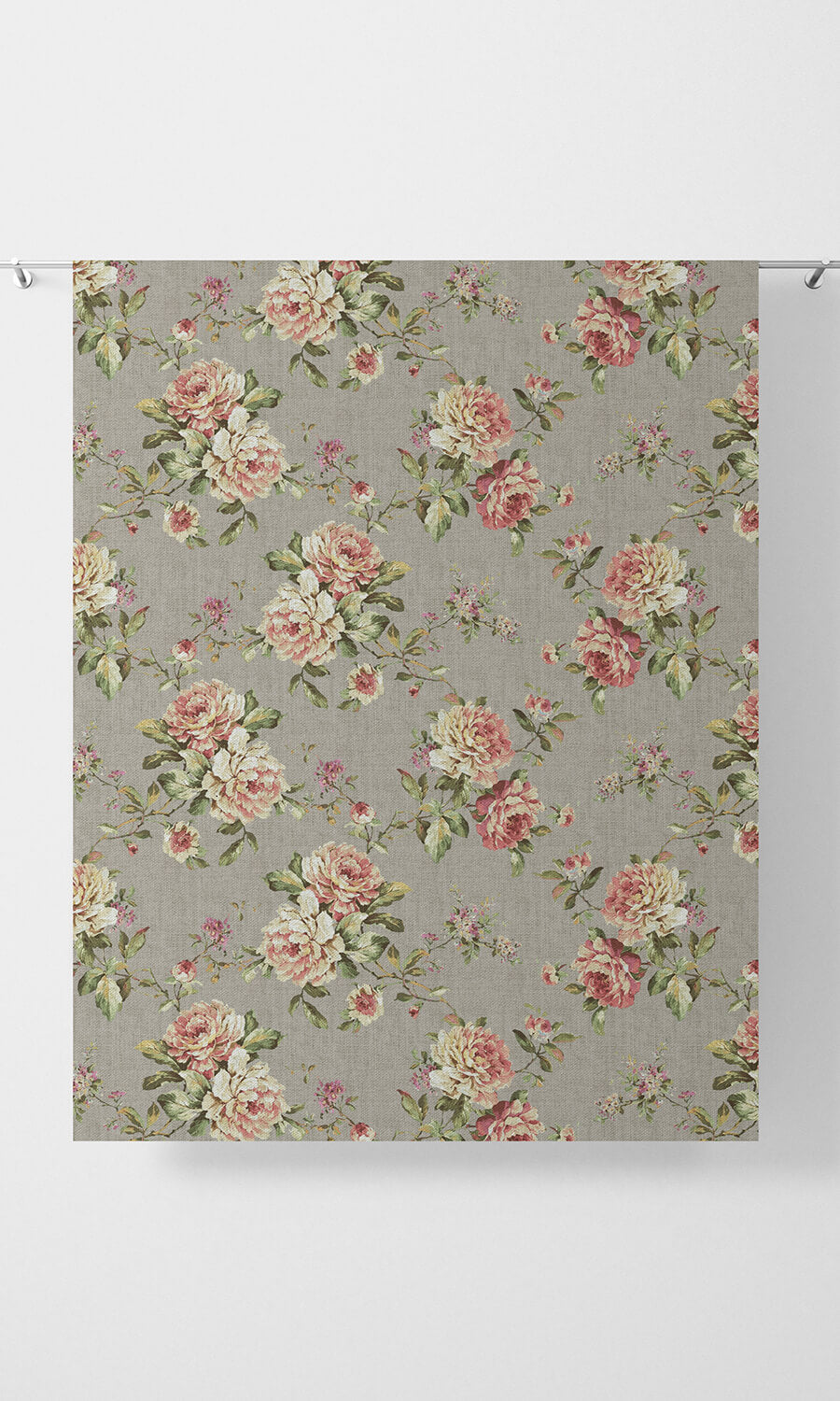 Country Floral Home Décor Fabric Sample (Grey/ Pink)
