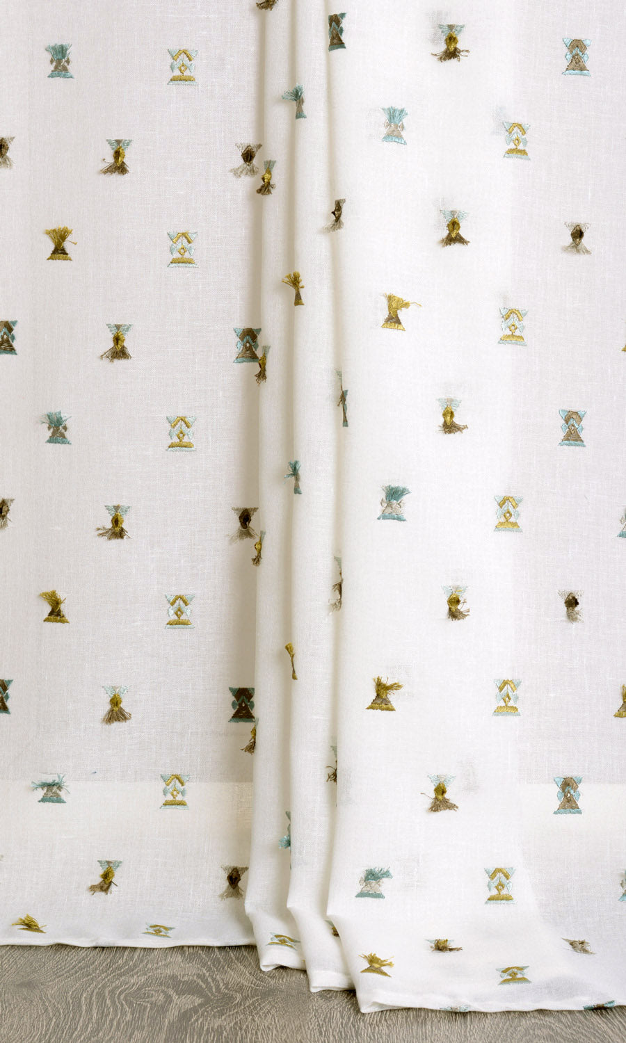 Semi Sheer Window Treatments Fabric By the Yard (Teal/ Yellow/ White)