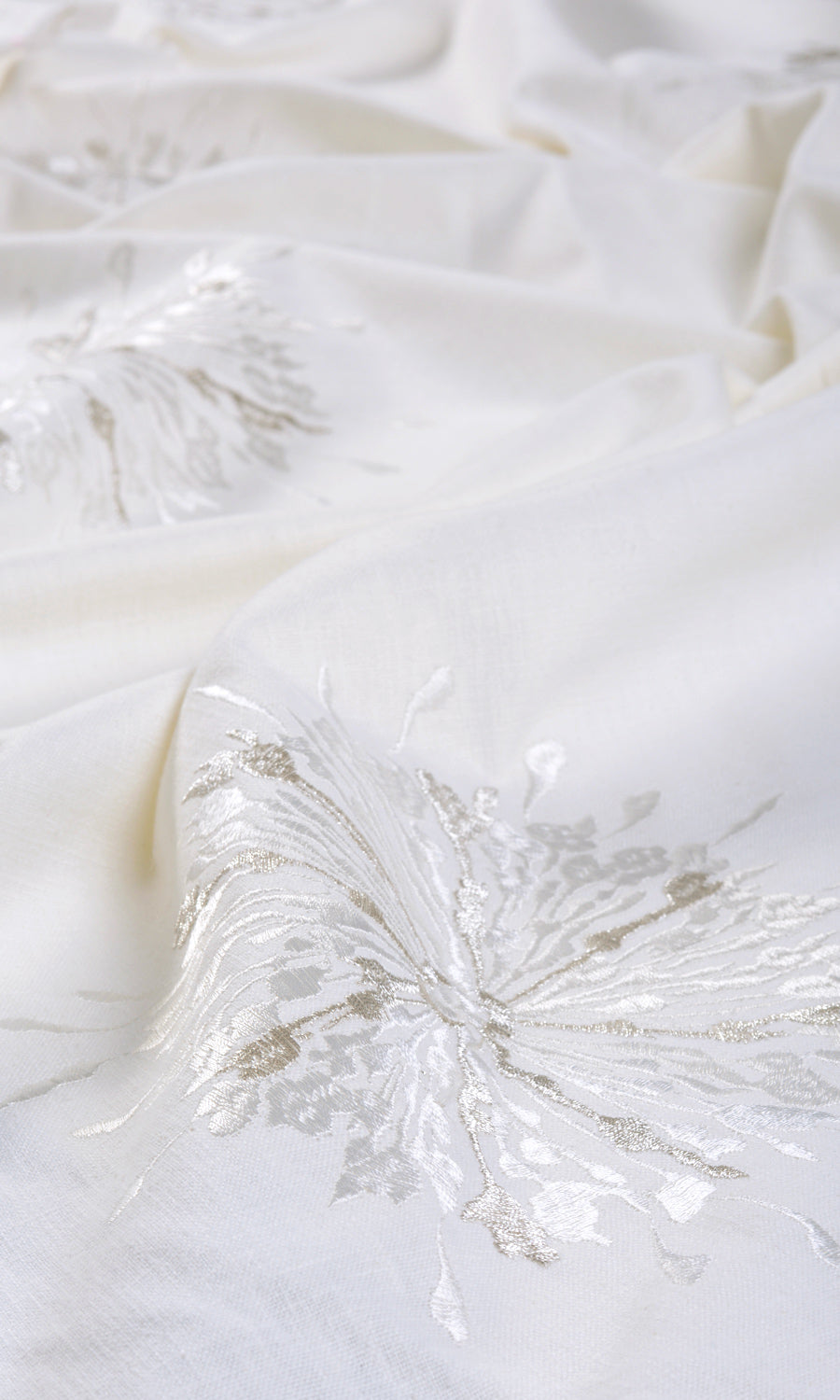 Sunburst Embroidered Window Treatments Fabric Sample (White/ Pale Gray)