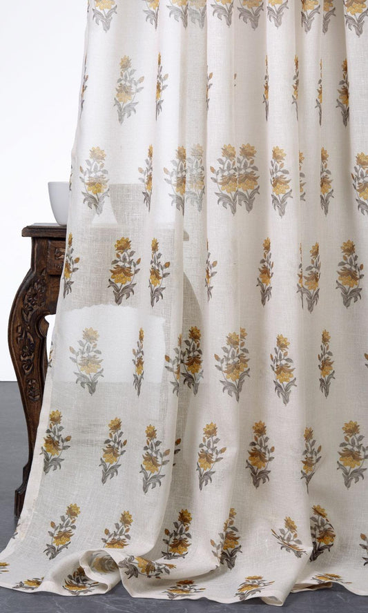 Sheer Floral Home Décor Fabric By the Yard (Cream/ Yellow)
