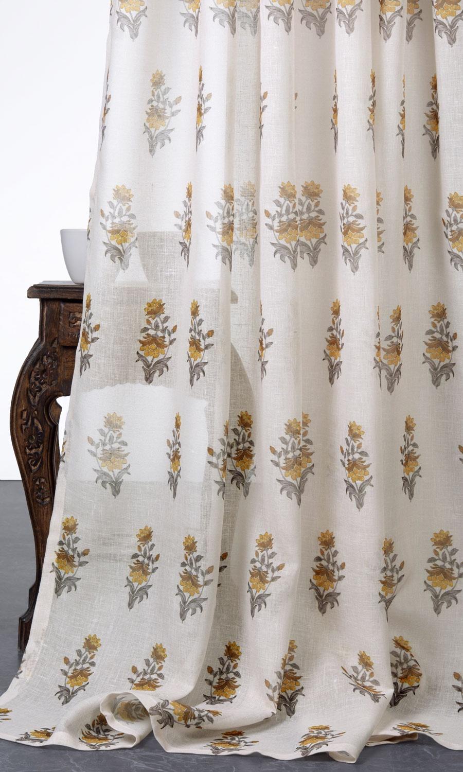 Sheer Floral Home Décor Fabric By the Yard (Cream/ Yellow)