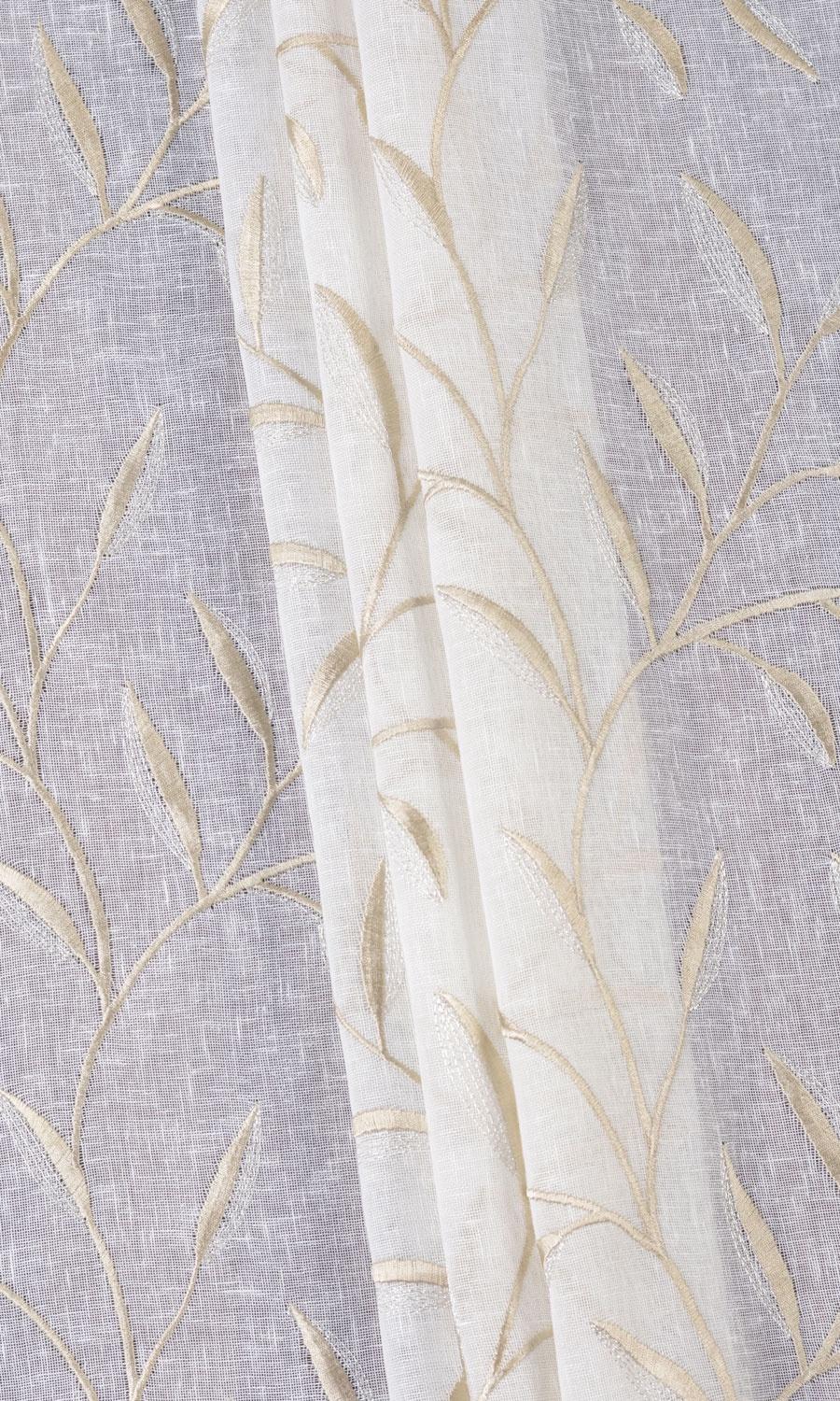 Sheer Floral Embroidered Home Textile Fabric Material By the Yard (White/ Beige)