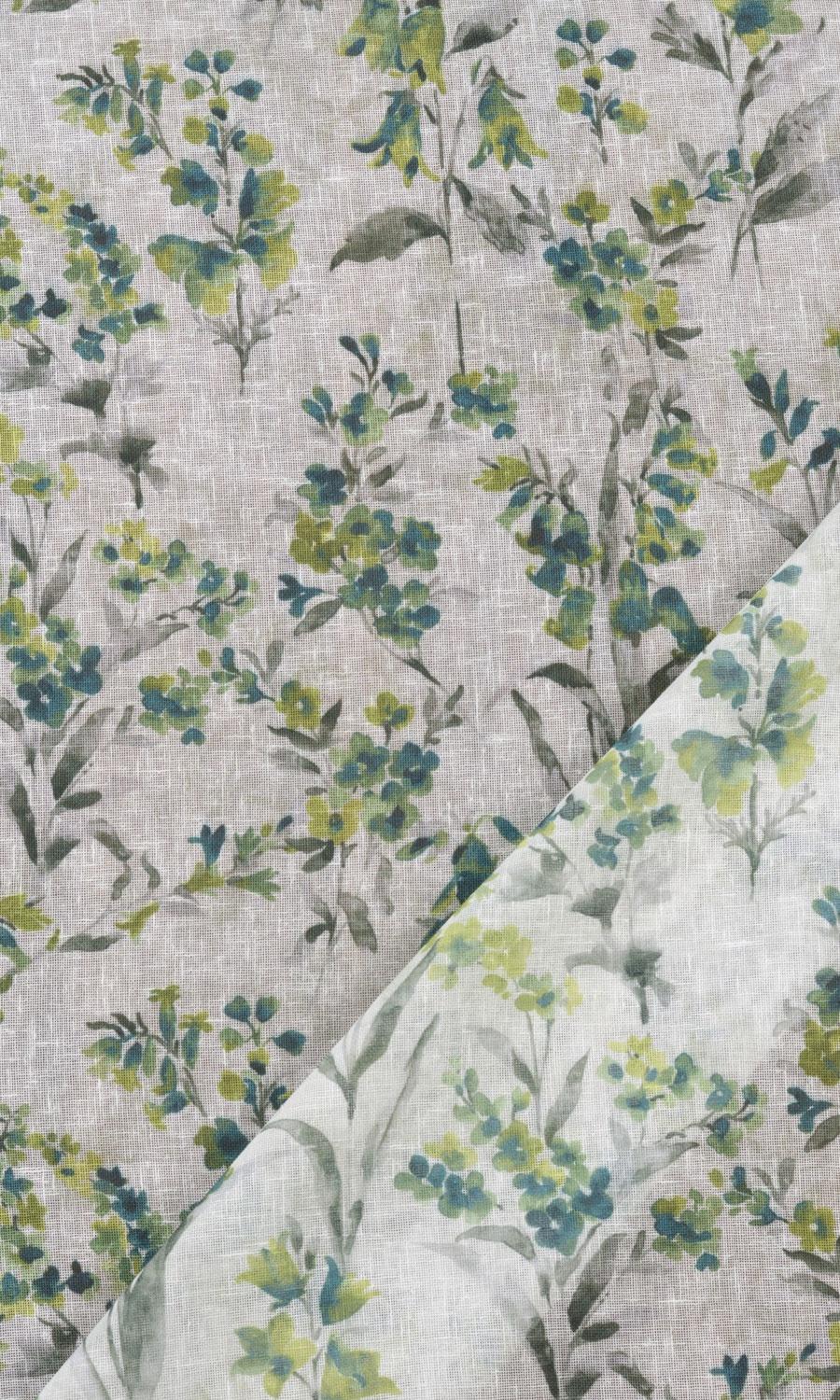 Sheer Floral Print Window Treatments Fabric By the Yard (Blue/ Green)
