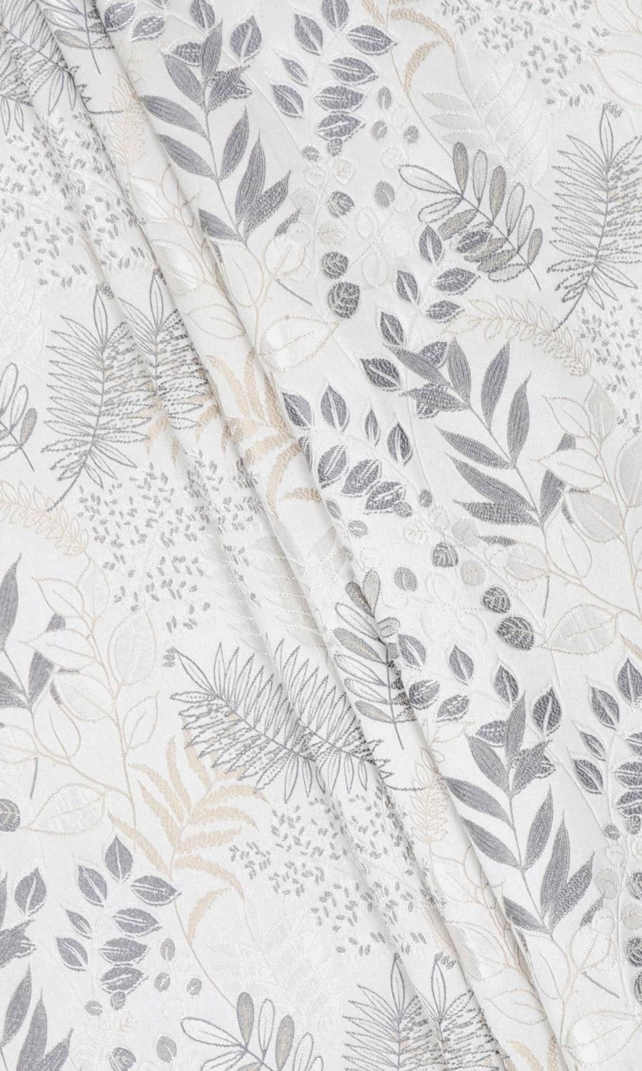 Botanical Fabric By the Yard for Curtains & Drapes (Pale Grey/ Warm White)
