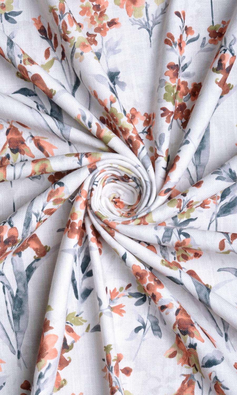Floral Print Fabric By the Yard for Curtains & Drapes (Orange/ Grey)