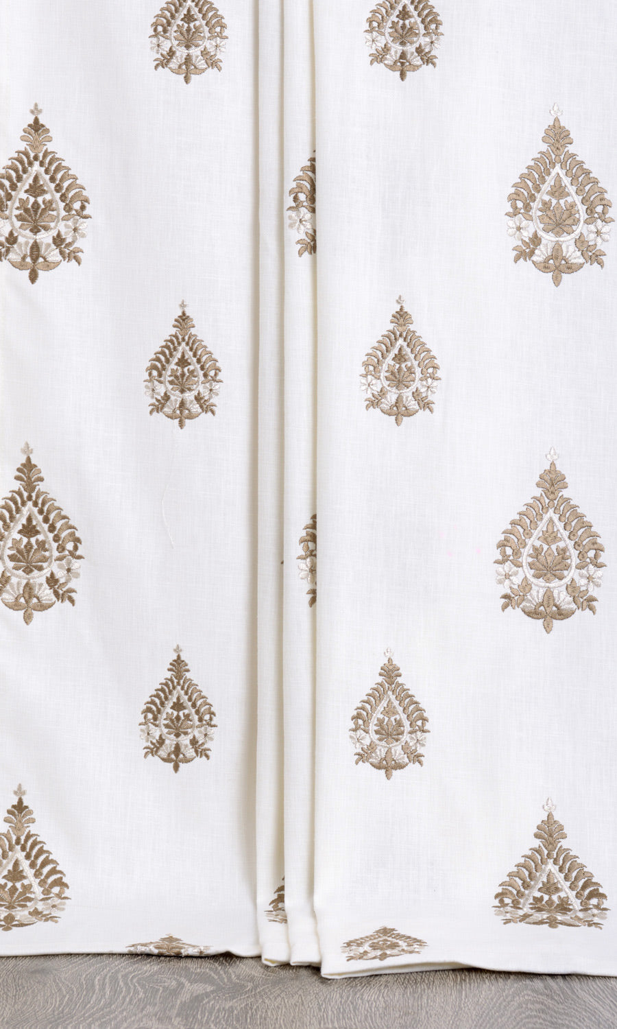 Damask Embroidery Home Décor Fabric By the Yard (Off White/ Coffee Brown)