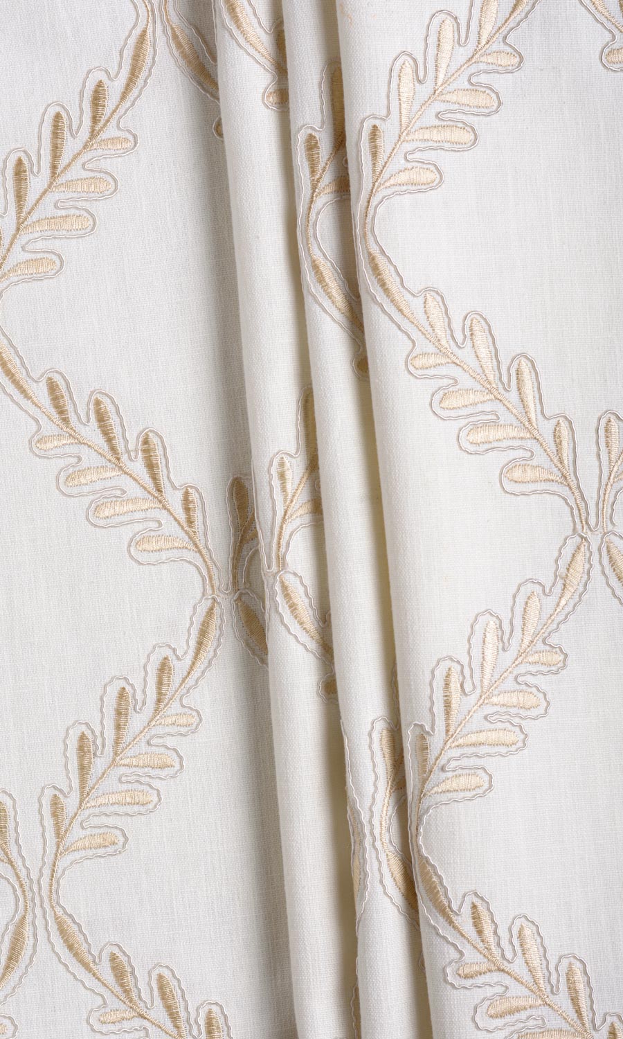 Poly-Linen Embroidered Fabric By the Yard for Curtains & Drapes (White/ Cream)