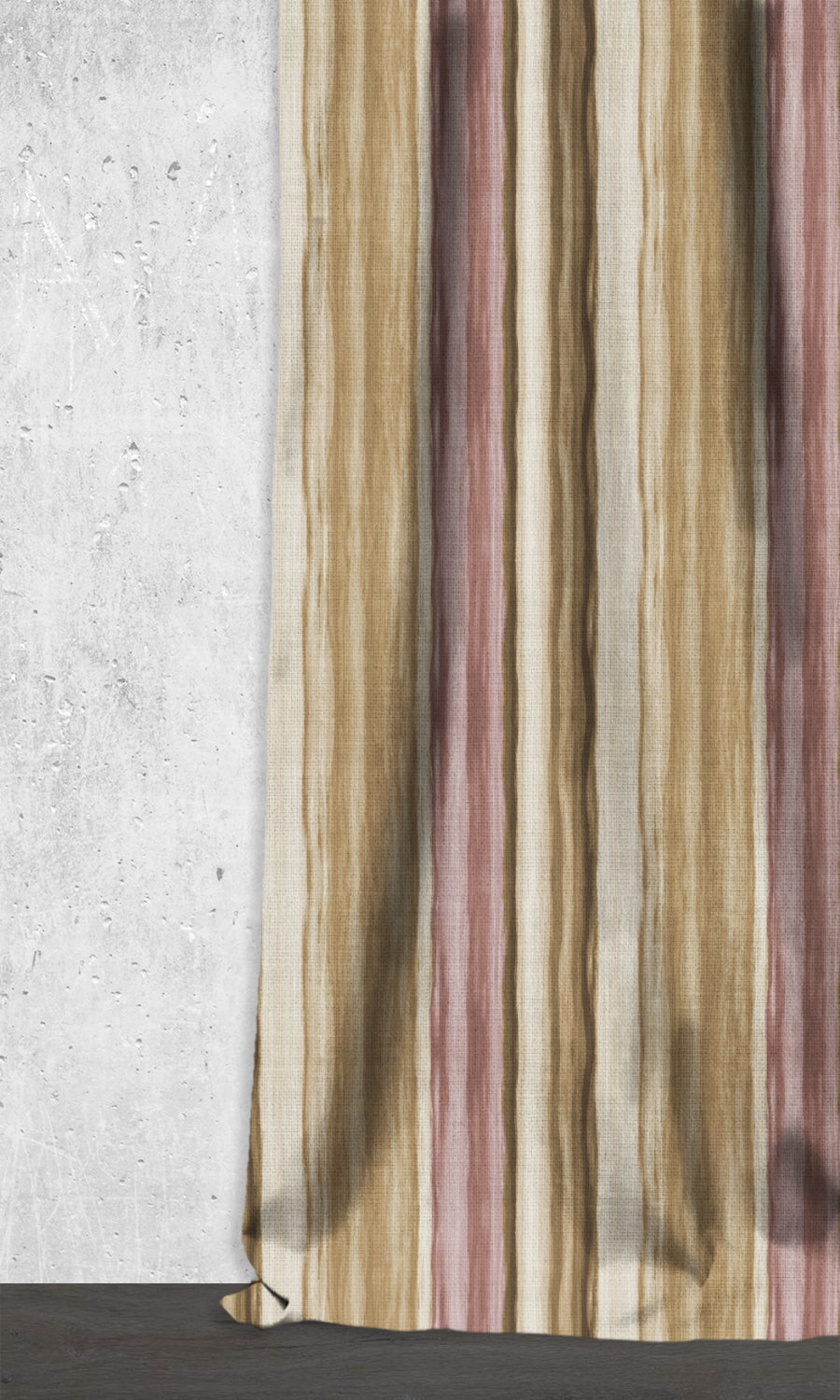 Watercolor Effect Striped Window Treatments Fabric By the Metre (Pink/ Brown)