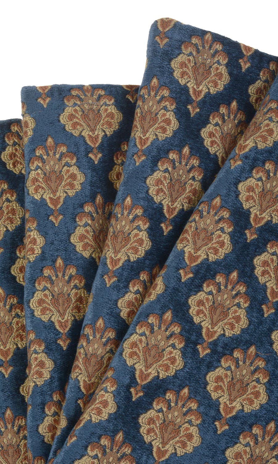 Velvet Home Textile Fabric Material Sample (Navy Blue and Gold)