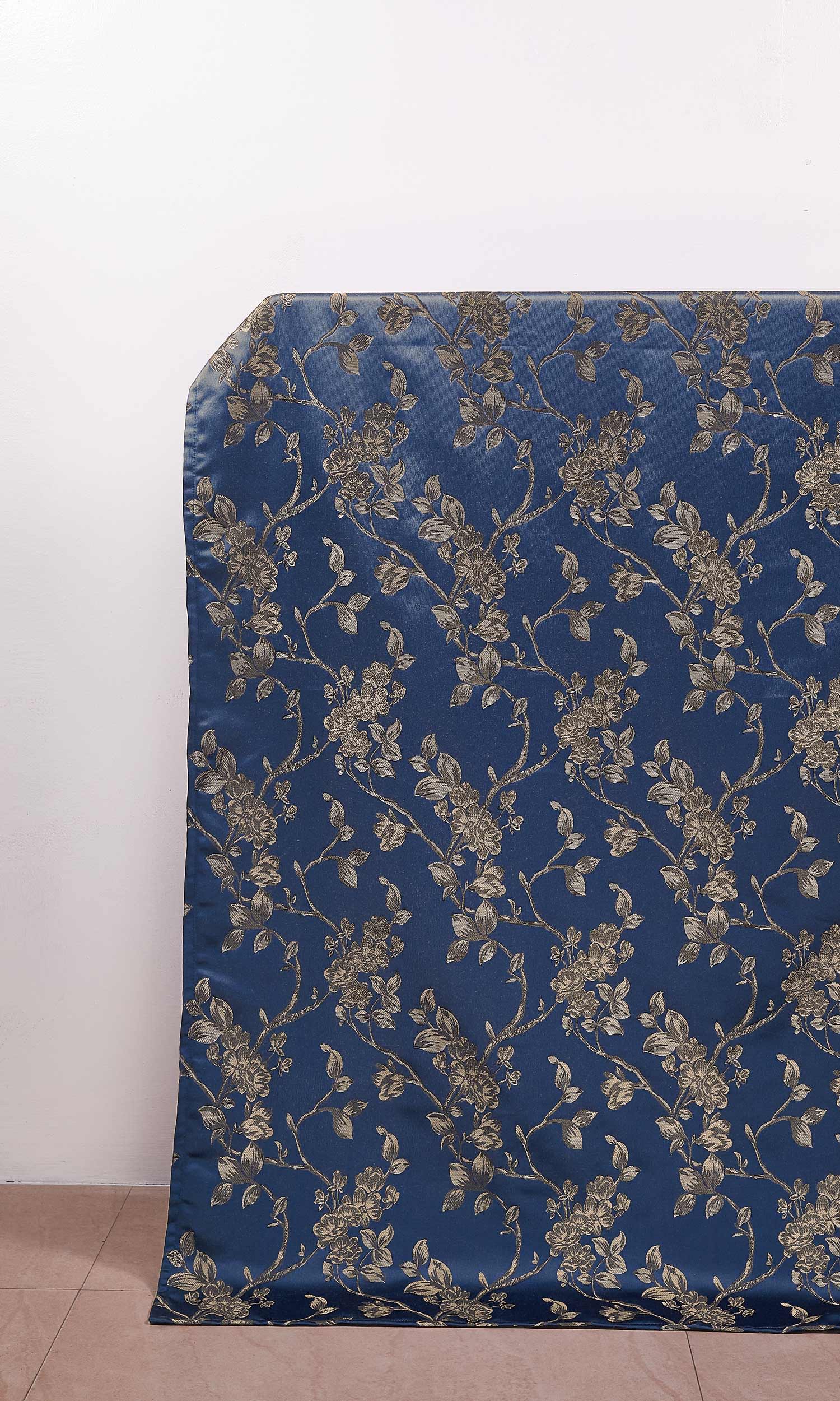 Floral Embossed Window Treatments Fabric By the Yard (Navy Blue/ Steel Gray)