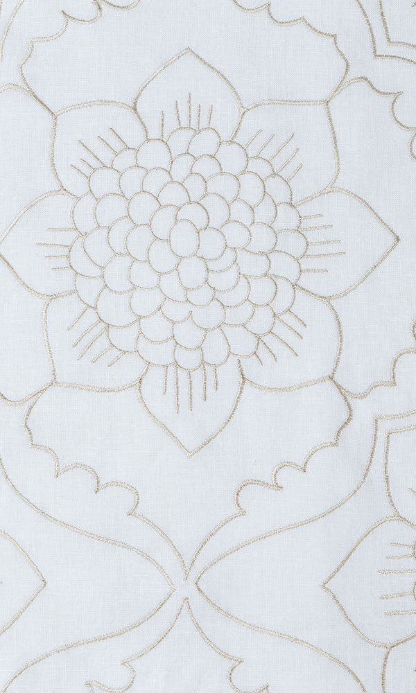 Floral Embroidered Linen Home Décor Fabric Sample (White/ Ivory)