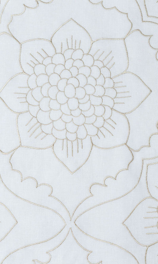 Floral Embroidered Linen Home Décor Fabric Sample (White/ Ivory)