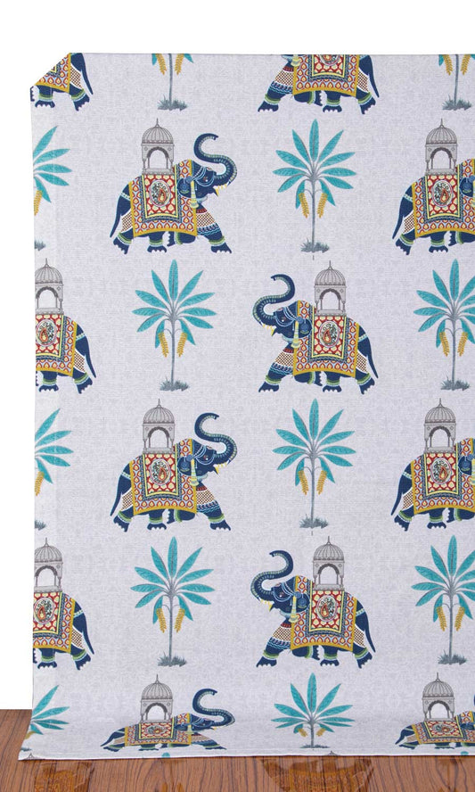Printed Cotton Home Décor Fabric By the Yard (Grey/ Blue)