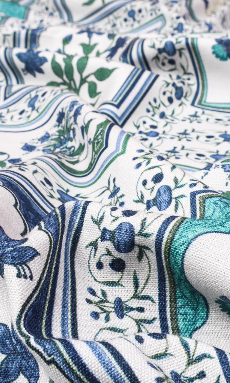 Floral Cotton Window Treatments Fabric By the Yard (Blue/ Green)