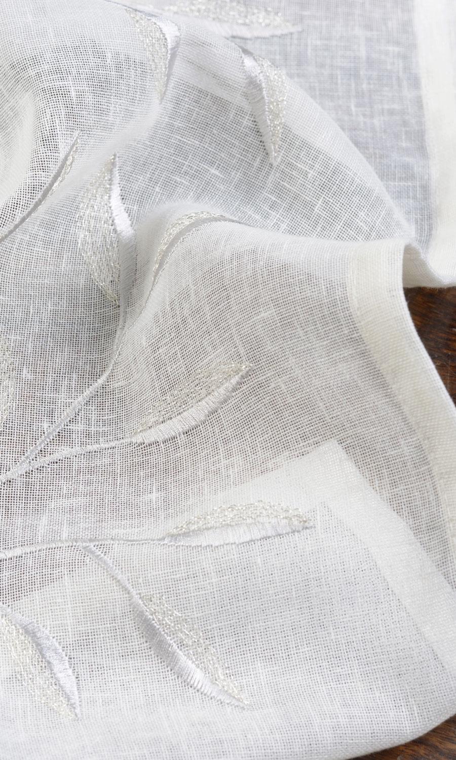 Sheer Floral Embroidered Fabric By the Yard for Curtains & Drapes (White/ Gray)