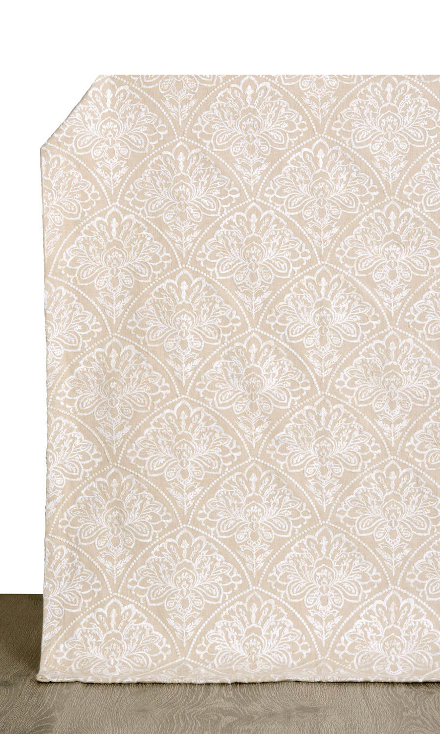 Embroidered Window Treatments Fabric Sample (Oatmeal Beige/ White)