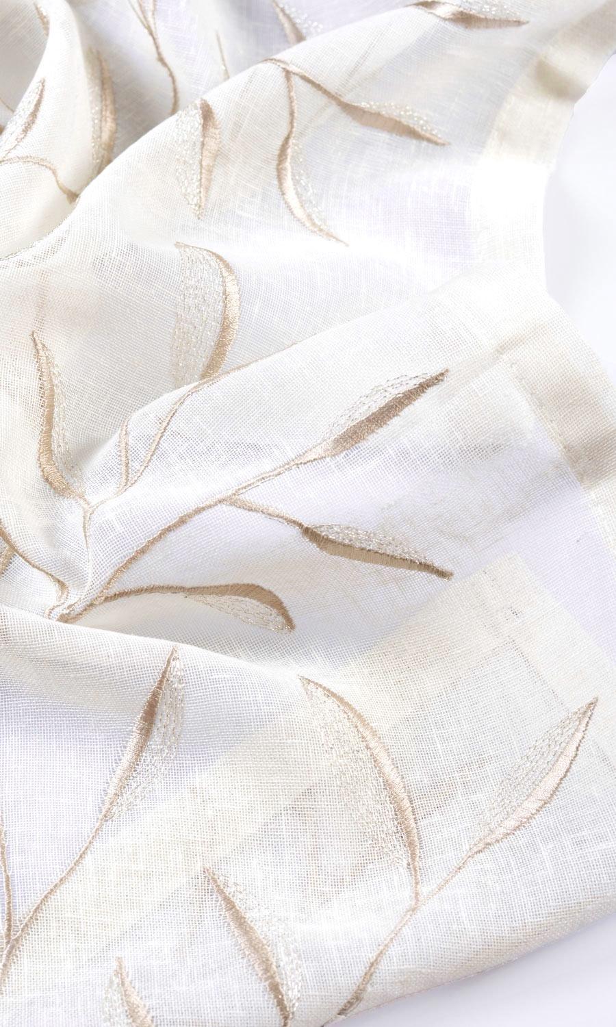 Sheer Floral Fabric Material By the Yard (White/ Beige)
