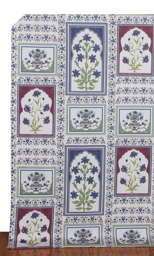 Floral Cotton Home Décor Fabric By the Yard (White/ Blue/ Pink)