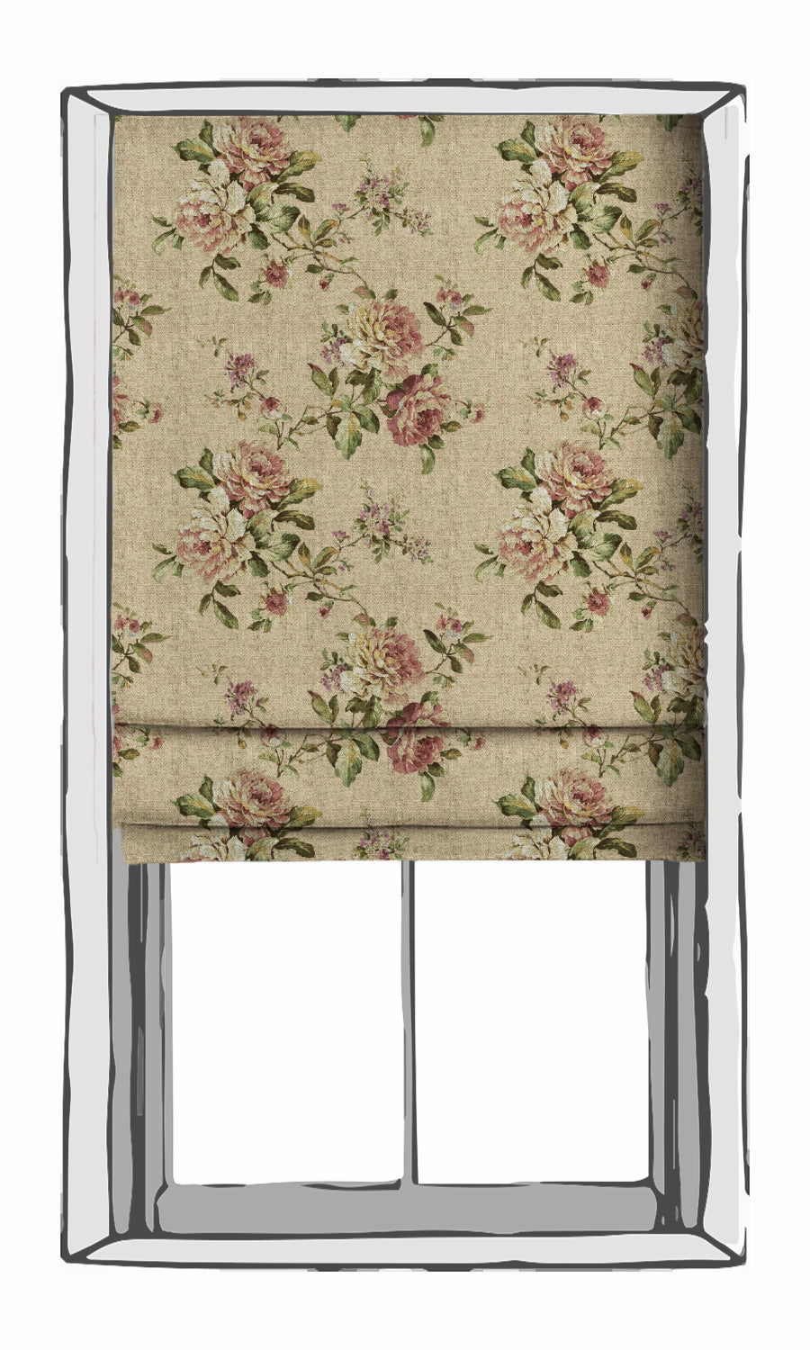 Floral Window Treatments Fabric By the Yard (Ochre/ Green/ Red)