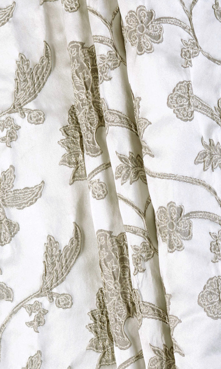 Floral Home Textile Fabric Material Sample (White/ Silver/ Gray)