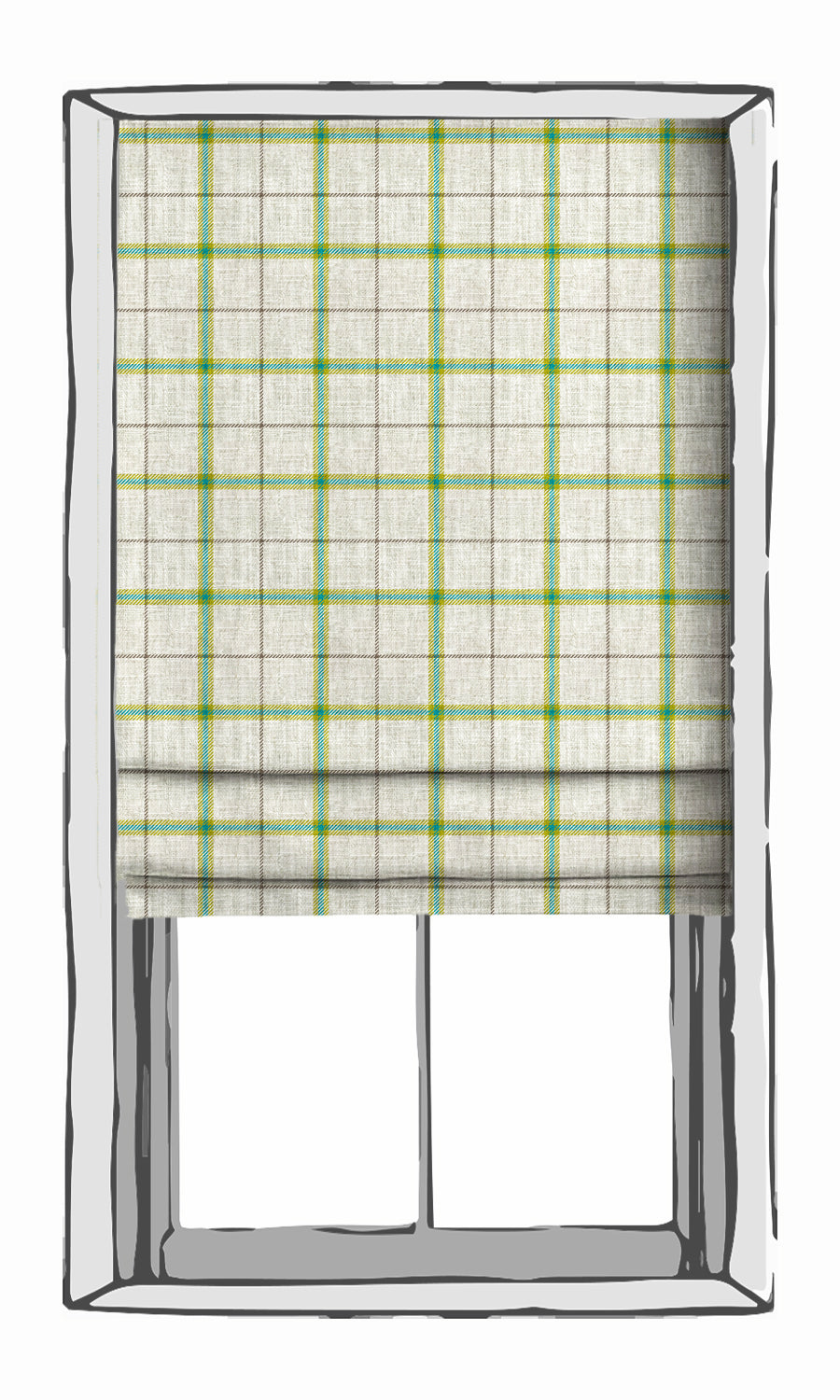 Check Print Window Treatments Fabric By the Yard (Linen White/ Green/ Blue)