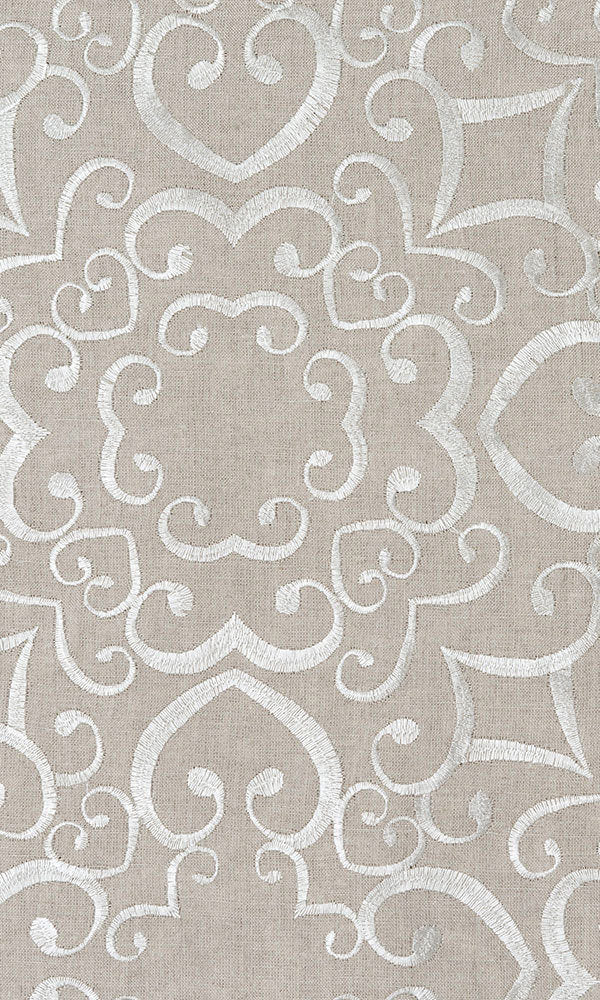 Floral Embroidered Linen Window Treatments Fabric By the Metre (Brown)