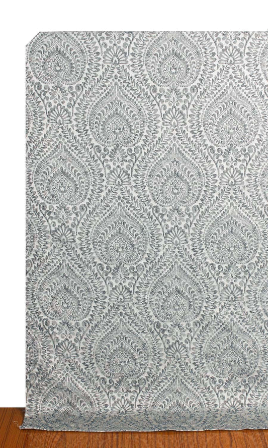 Textured Floral Home Décor Fabric By the Yard (Grey/ Deep Blue)