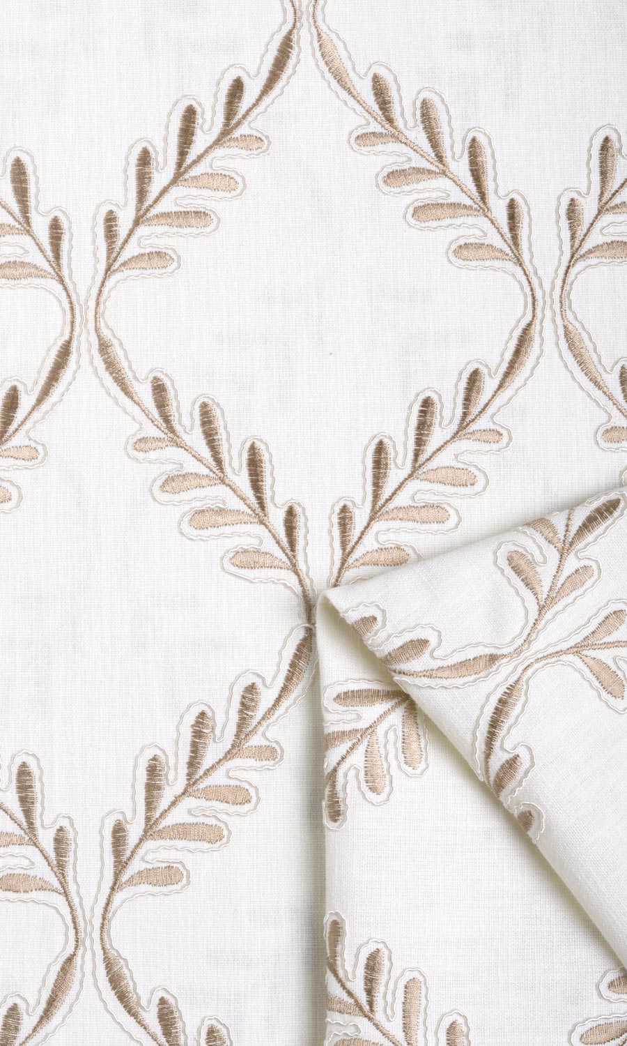 Poly-Linen Embroidered Fabric Material By the Yard (White/ Cream)