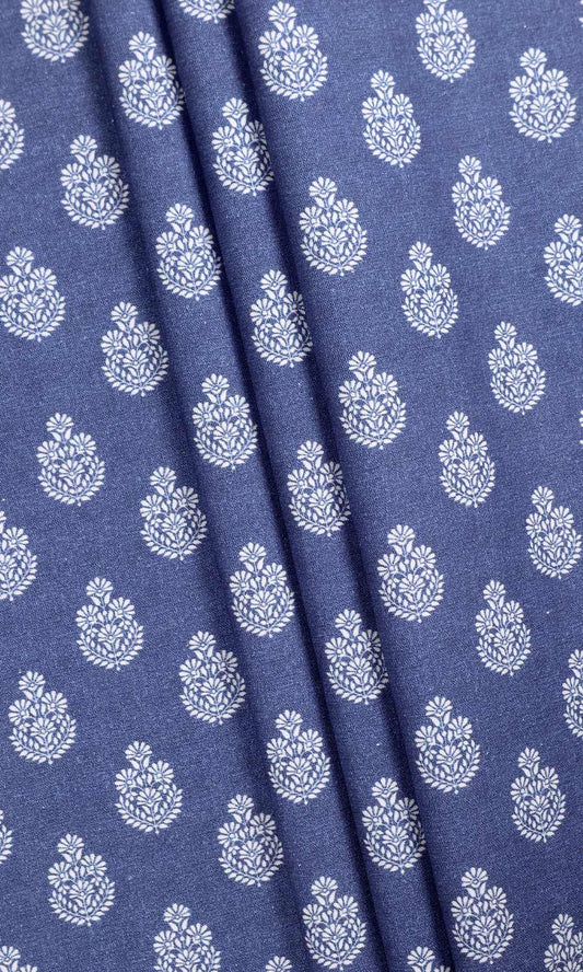 Floral Cotton Home Décor Fabric By the Yard (Blue)