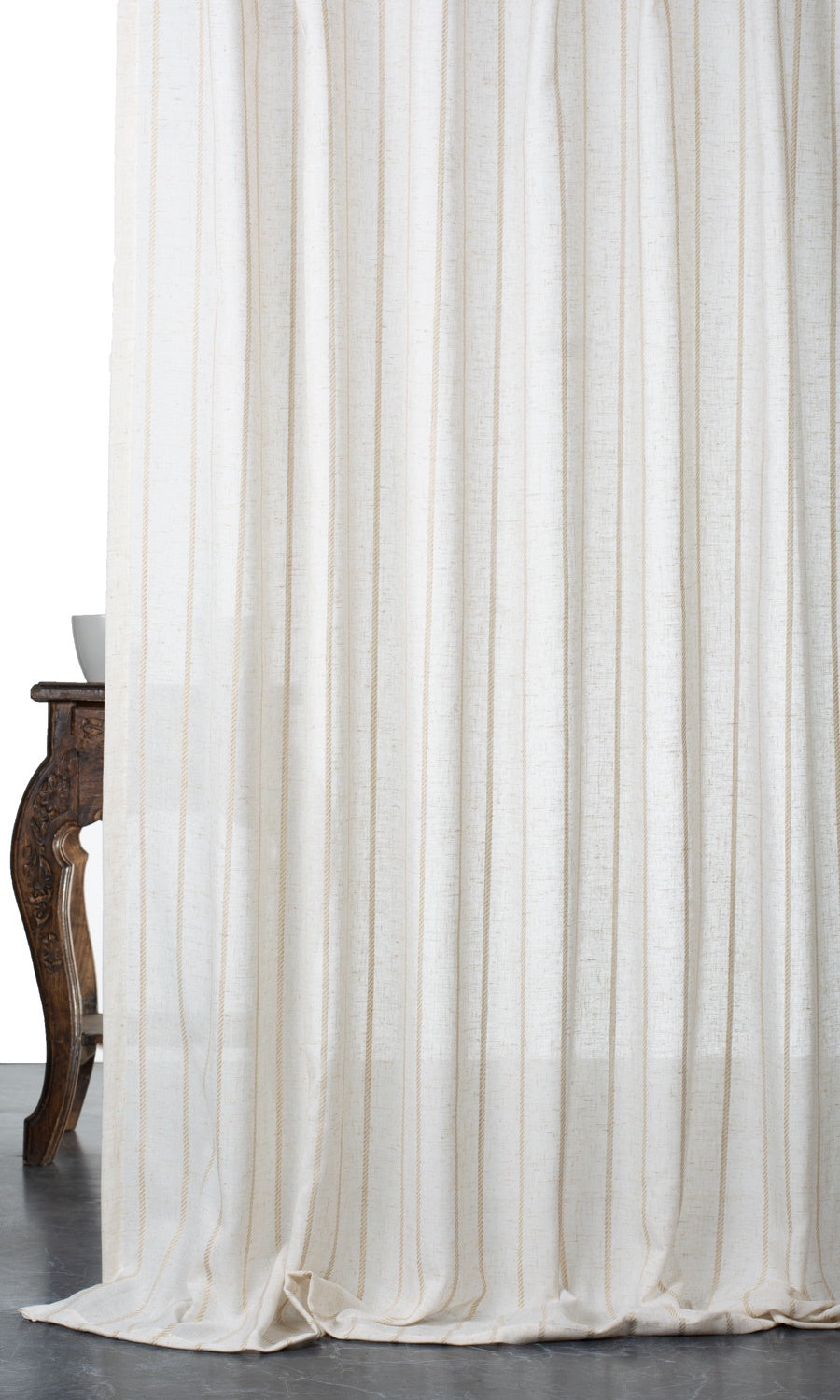 Striped Sheer Linen Blend Fabric Material By the Yard (White/ Beige)