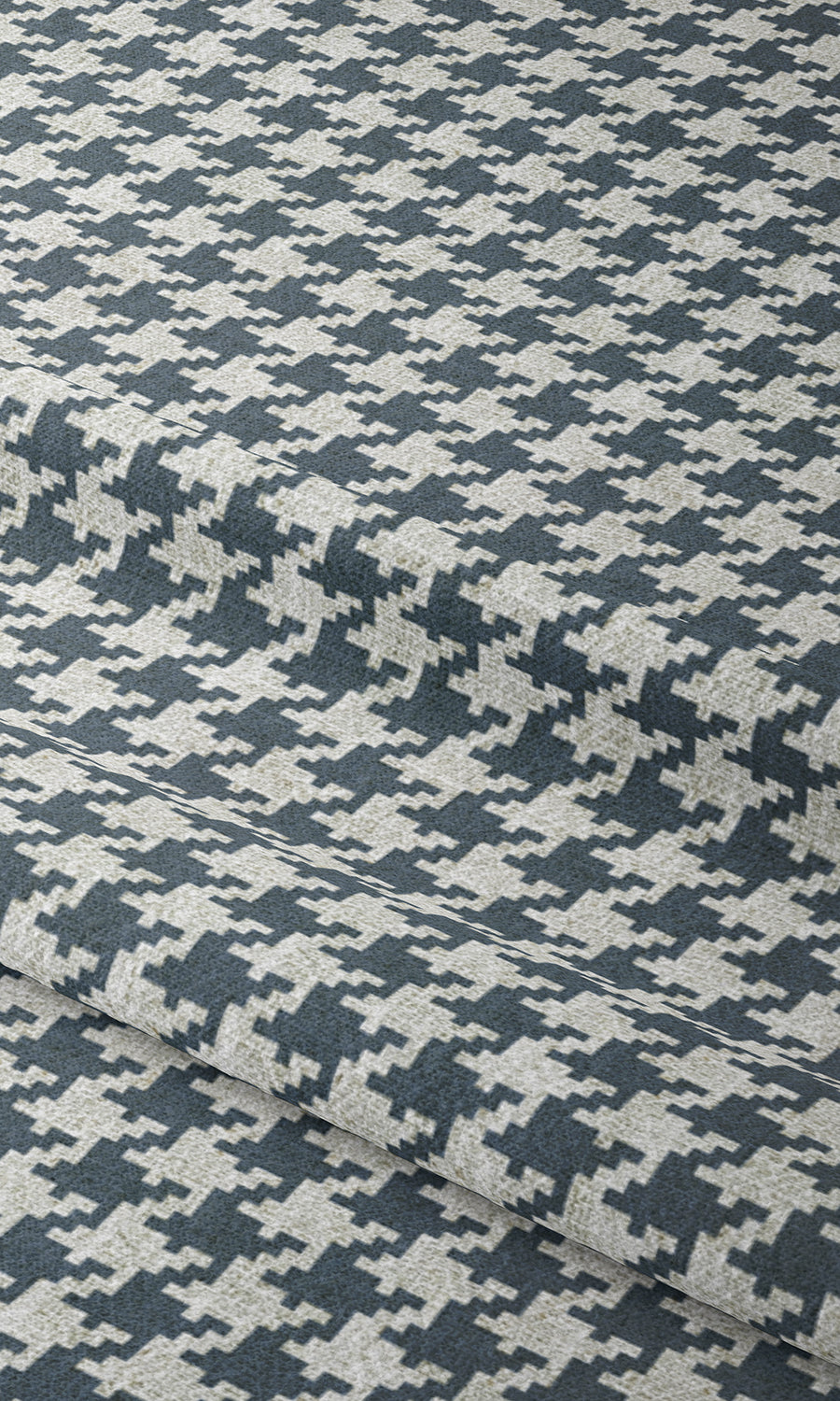 Houndstooth Window Treatments Fabric By the Metre (Petrol Blue/ White)