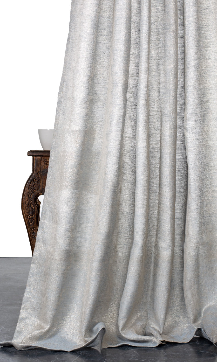 Metallic Accents Semi-Sheer Window Treatments Fabric By the Yard (Gray/ Gold)