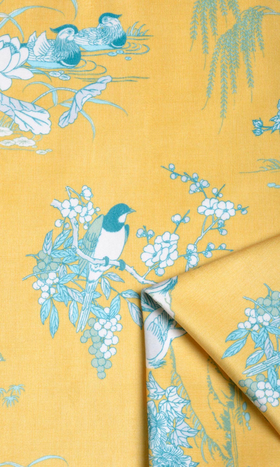 Chinoiserie Toile Velvet Fabric Material By the Yard (Yellow)