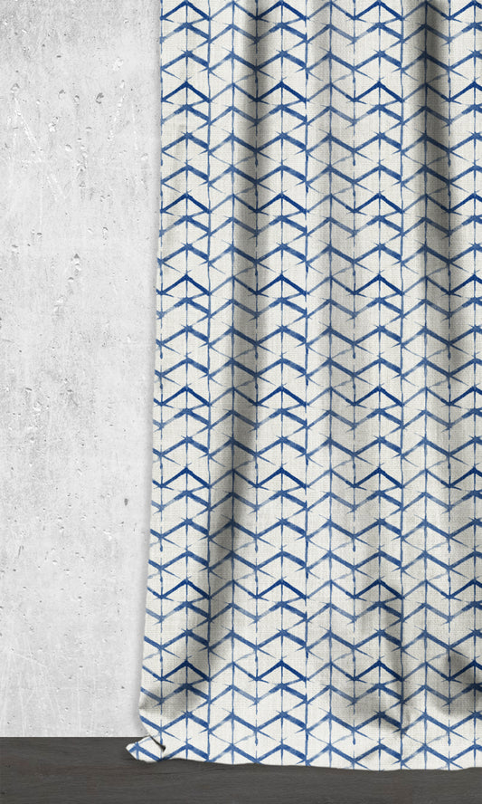 Geo Print Curtains (Eggshell White/ Blue)