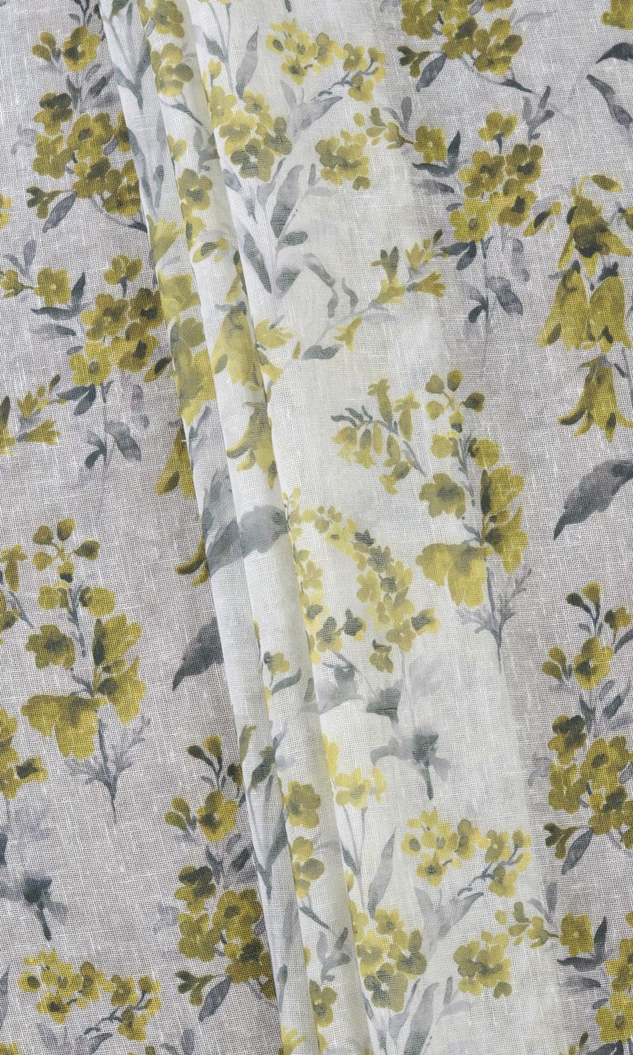 Sheer Floral Print Home Textile Fabric Material By the Yard (Yellow/ Gray)