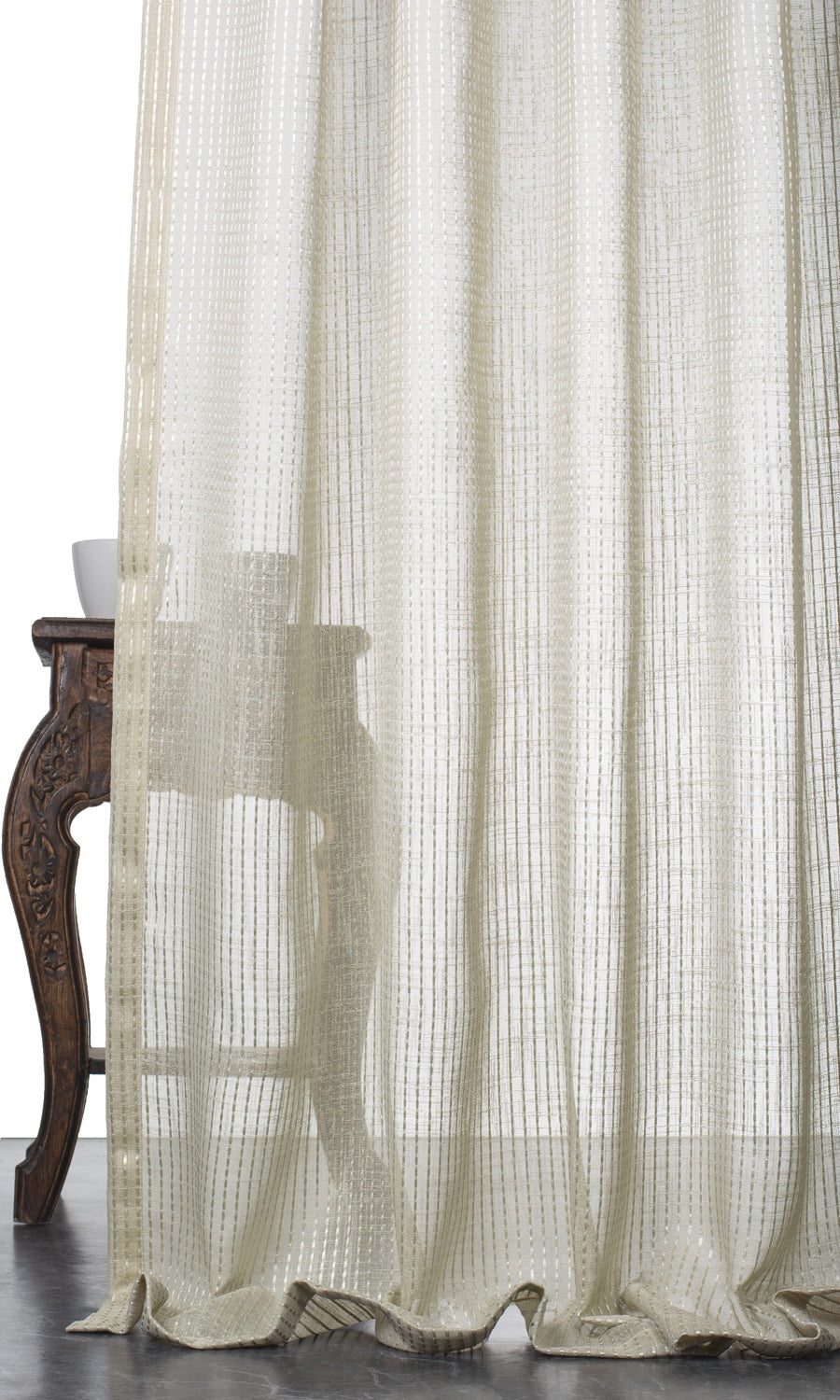Striped Embroidery Sheer Window Treatments Fabric By the Yard (Pale Beige)