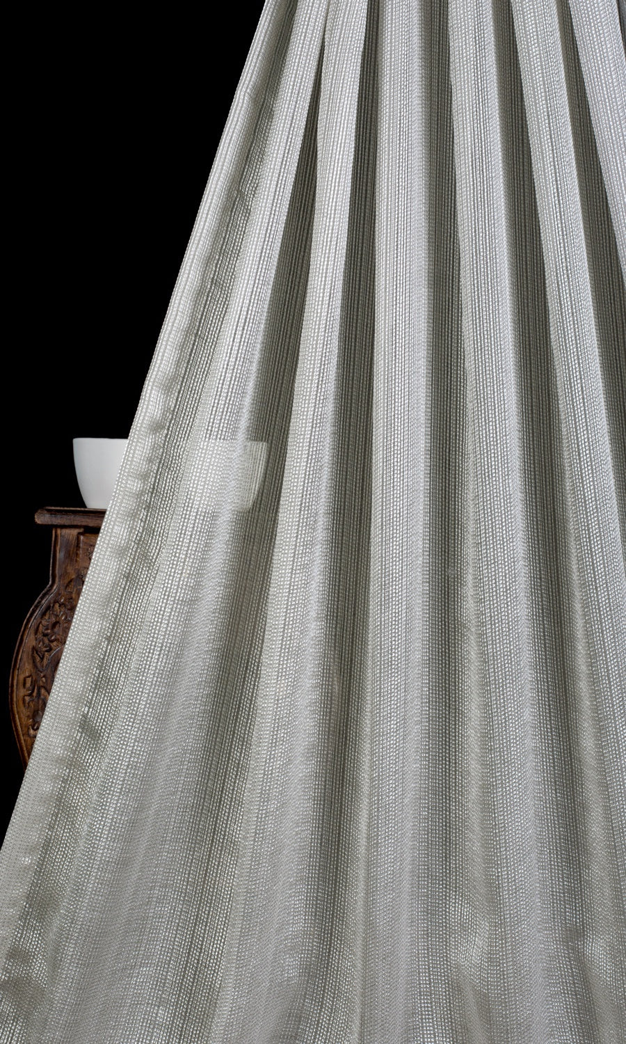 Woven Striped Sheer Window Treatments Fabric By the Yard (Grey)