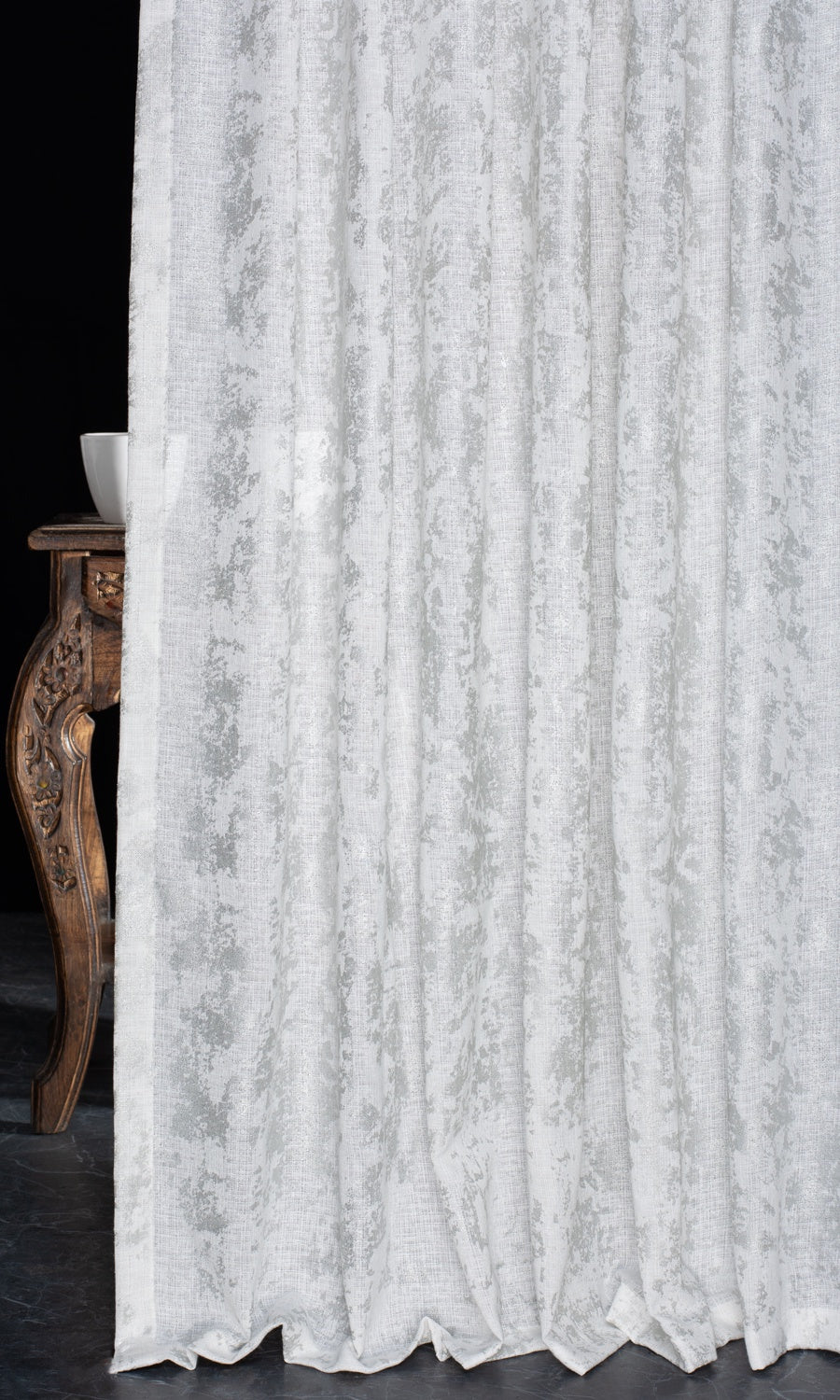 Metallic Accents Semi-Sheer Fabric Material By the Yard (White)