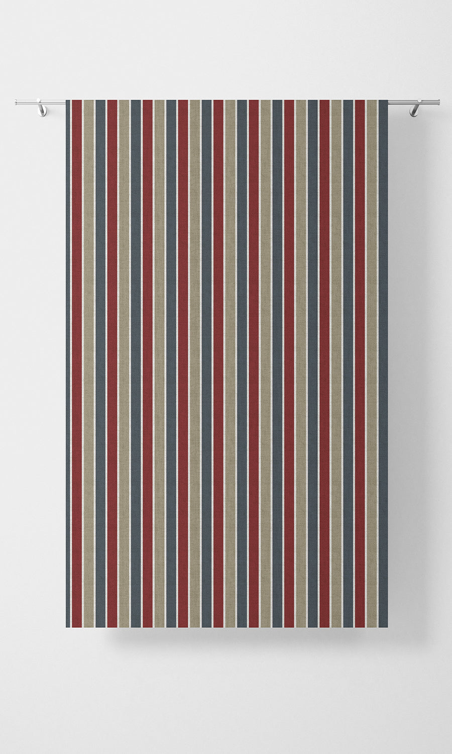 Striped Fabric Material By the Metre (Grey/ Red/ Slate Blue)