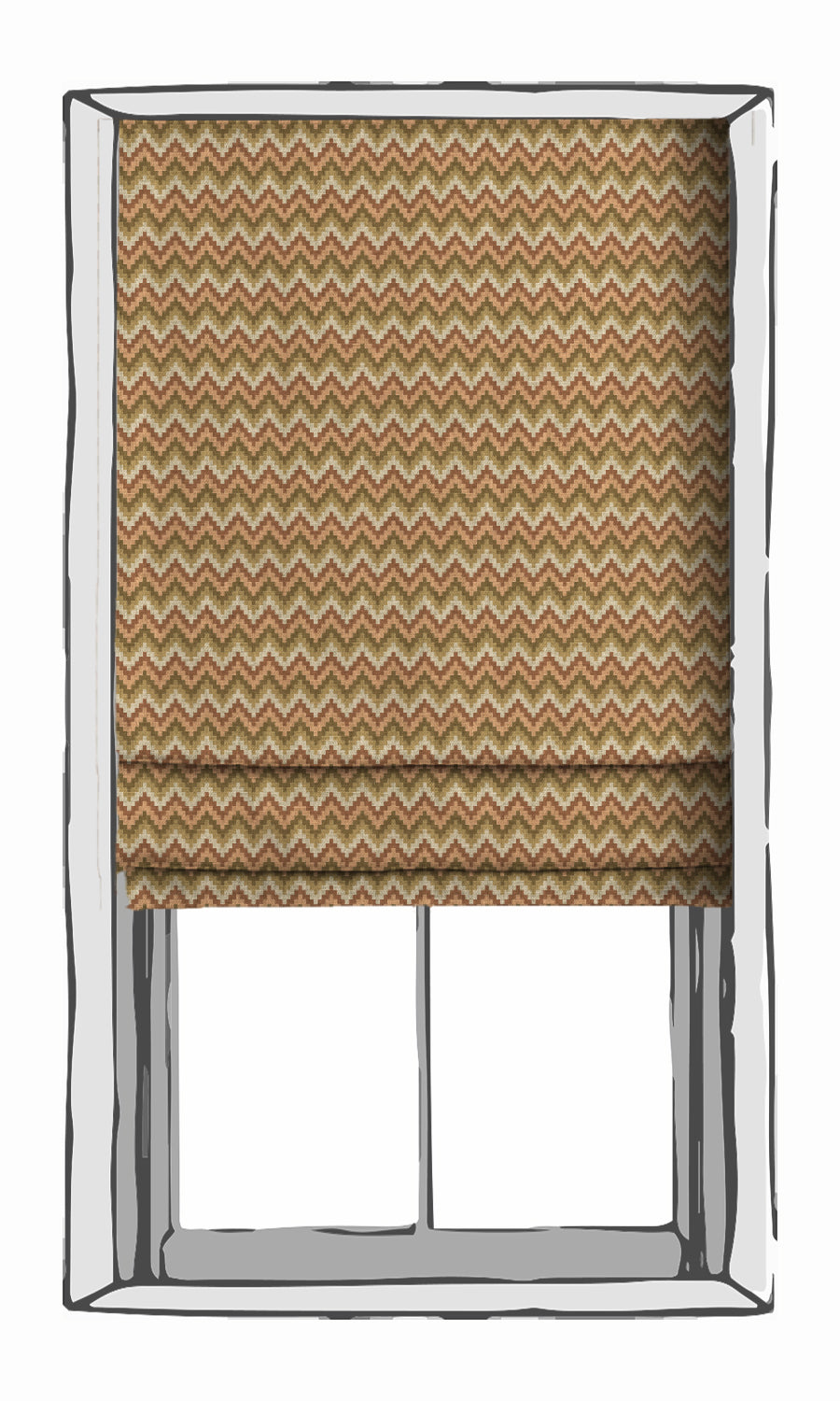 Chevron Patterned Window Treatments Fabric By the Metre (Green/ Salmon Pink)