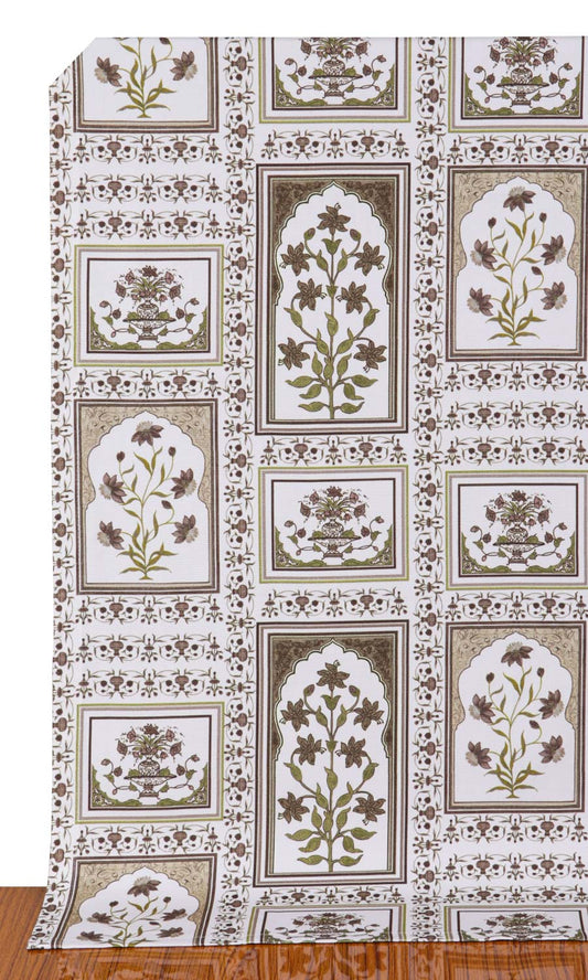 Floral Cotton Home Décor Fabric By the Yard (Brown/ Green)